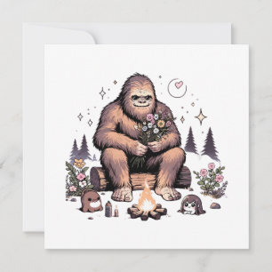 Invitación Sasquatch sosteniendo flores