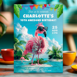Invitación Sassy Flamingo Beach Fiesta, dulce 16 cumpleaños