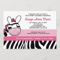 Sassy Pink Zebra Stripe Diva Baby Shower 5x7 Invit