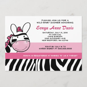Invitación Sassy Pink Zebra Stripe Diva Baby Shower 5x7 Invit