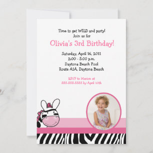 Invitación SASSY ZEBRA STRIPE DIVA *FOTO* Cumpleaños 5x7