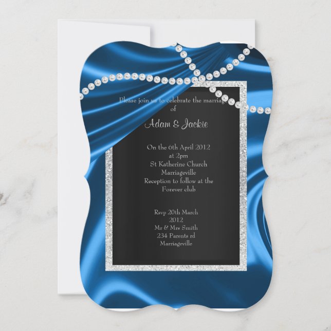 INVITACIÓN SATIN AZUL ROYAL, BODA DE CLASE ELEGANTE DE DIAMAN (Anverso)
