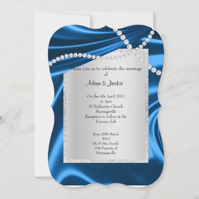 INVITACIÓN SATIN AZUL ROYAL, BODA DE CLASE ELEGANTE DE DIAMAN (Anverso)