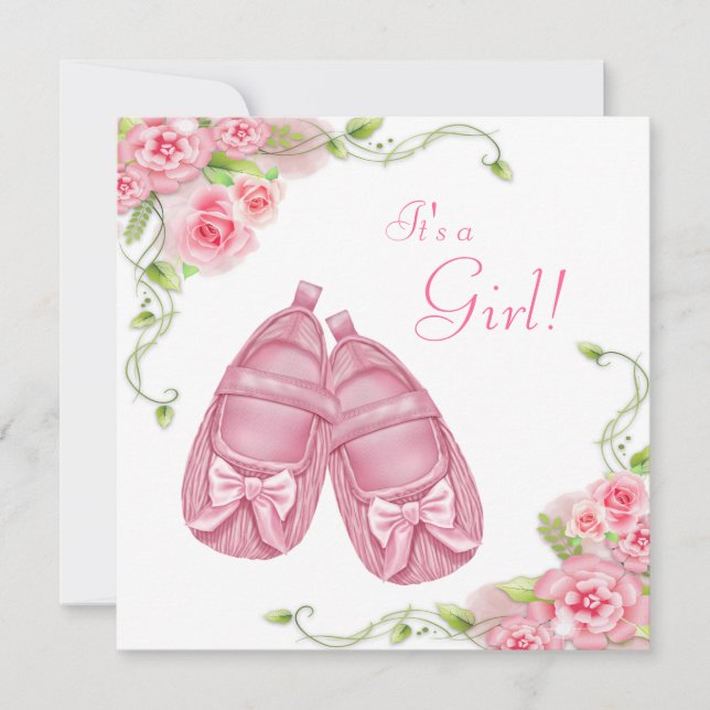Invitación Satin Booties Pink Rose Baby Shower (Anverso)