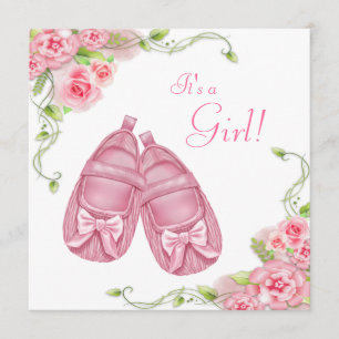 Invitación Satin Booties Pink Rose Baby Shower