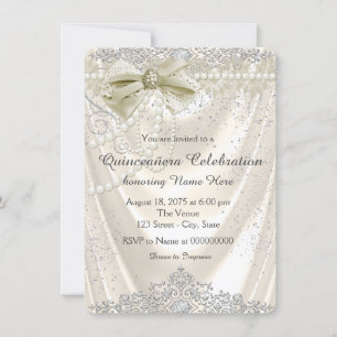 Invitación Satin de perla de marfil Quinceanera