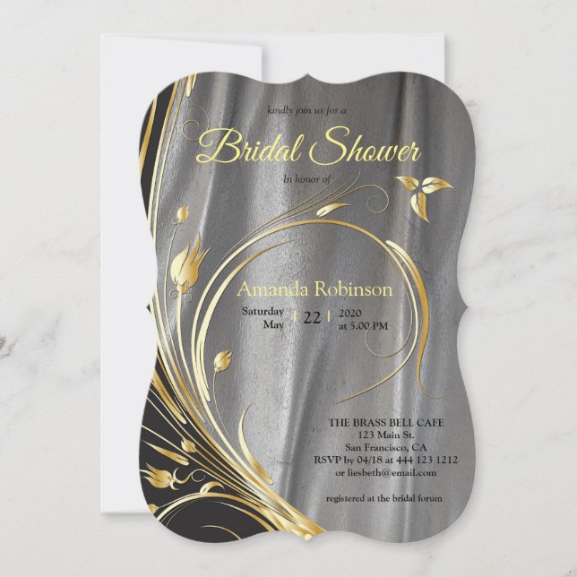 Invitación Satin & Gold flower Ducha de novia (Anverso)
