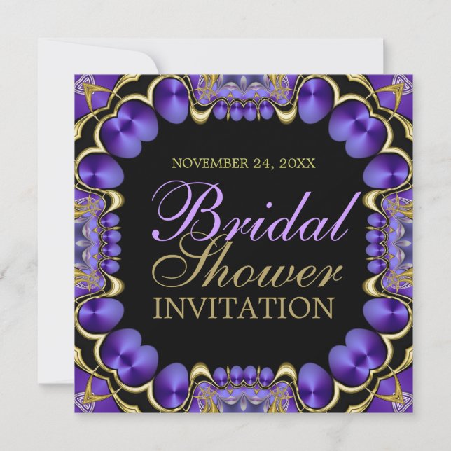 Invitación Satin Love Gold Purple Brige Shower (Anverso)