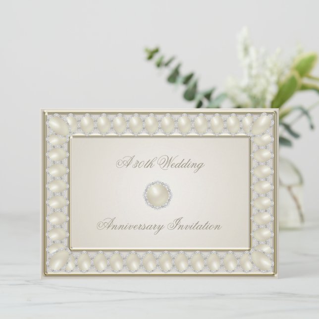 Invitación Satin Pearl 30th Boda Aniversario 5x7 Invitar (Anverso de pie)