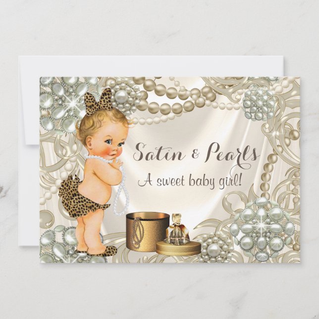 Invitación Satin Pearl Girly Baby Shower (Anverso)