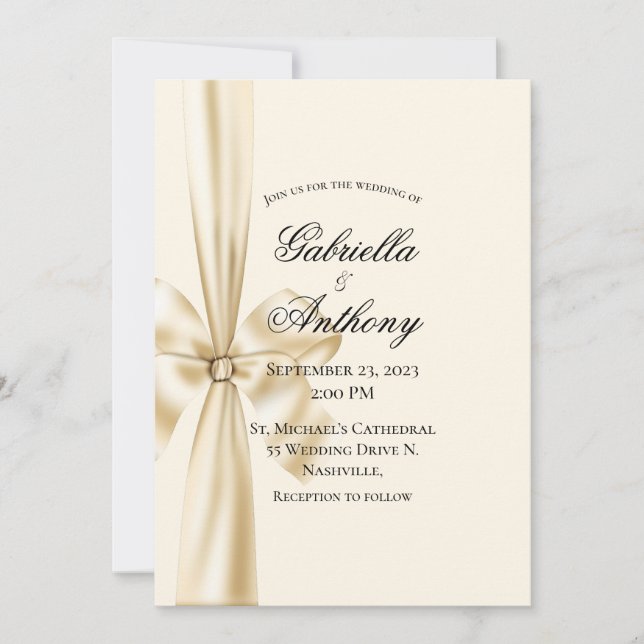 Invitación Satin Ribbon Cream Boda (Anverso)