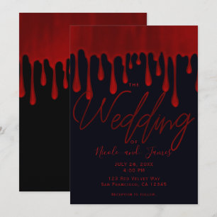 Invitación Satin Rojo Drips Goteo Sangre Halloween Boda I