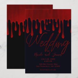 Invitación Satin Rojo Goteo Goteando Sangre Boda de Halloween