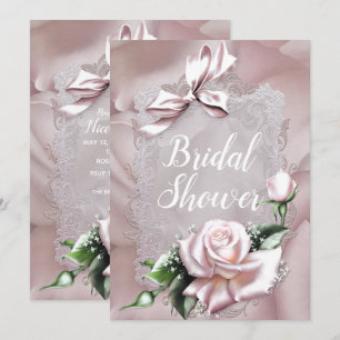 Invitación Satin Rosa Rubio Lazo y Rosa Romántico Bridal Show