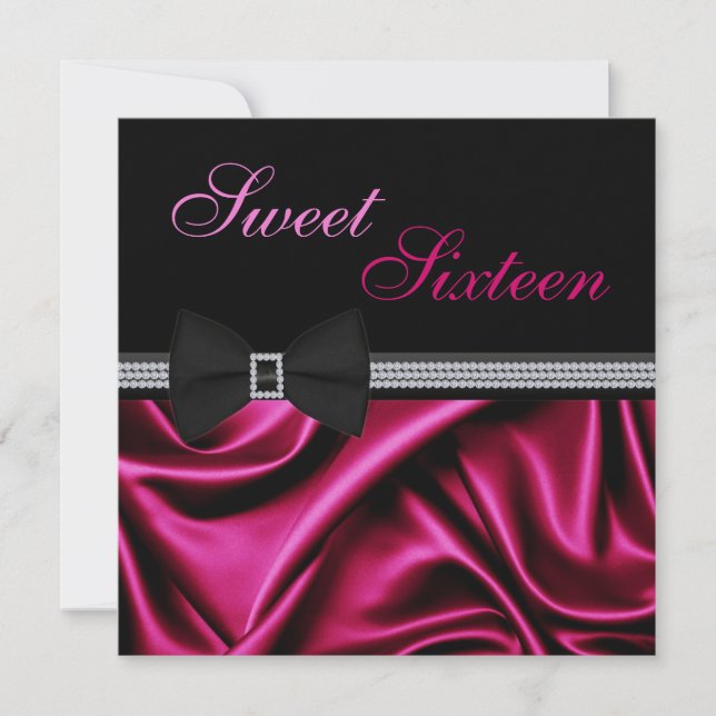 Invitación Satin y gemas magenta de 16 invitados (Anverso)