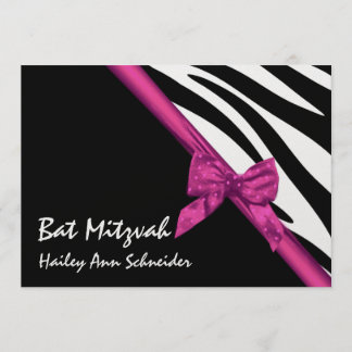 Invitación Satina rosada y rayas bat Mitzvah