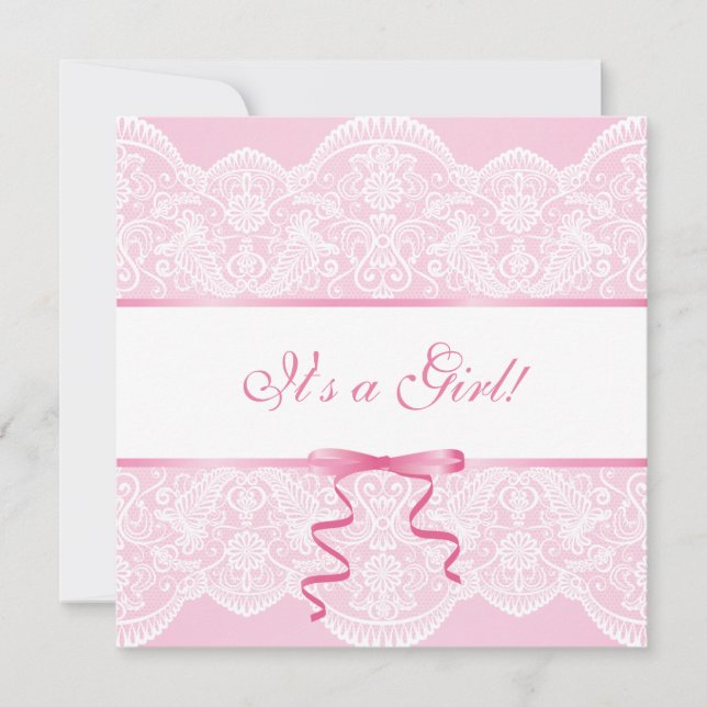 Invitación Satino rosa de encaje blanco es un Baby Shower Chi (Anverso)