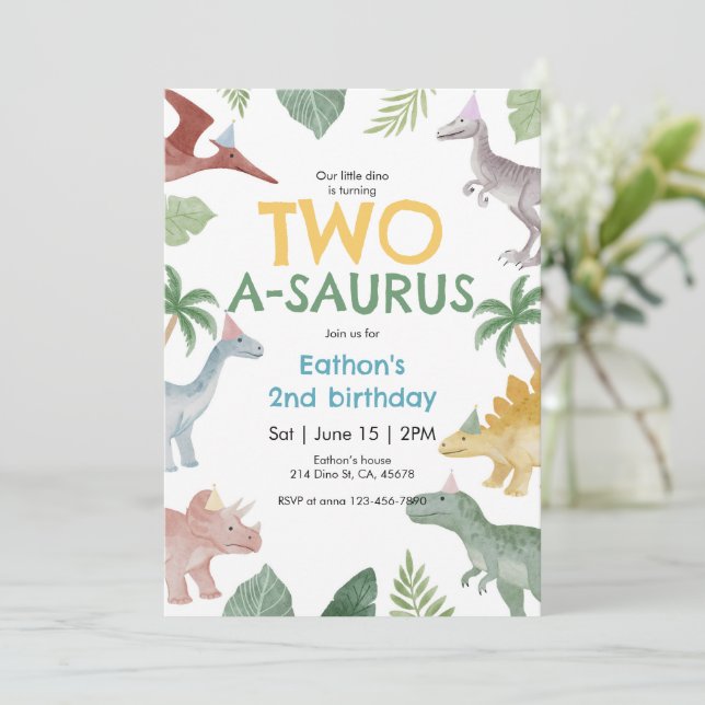 Invitación Saurus Dinosaur Birthday Invitation (Anverso de pie)