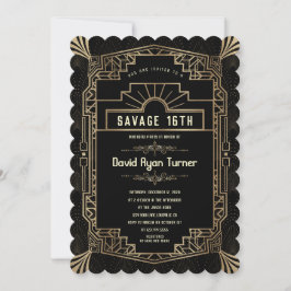 Invitación Savage 16th Gold Art Deco Great Gatsby 20s