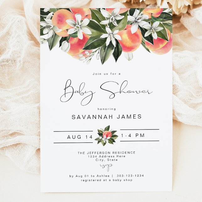 Invitación SAVANNAH Cute Little Peach Baby Shower (Subido por el creador)