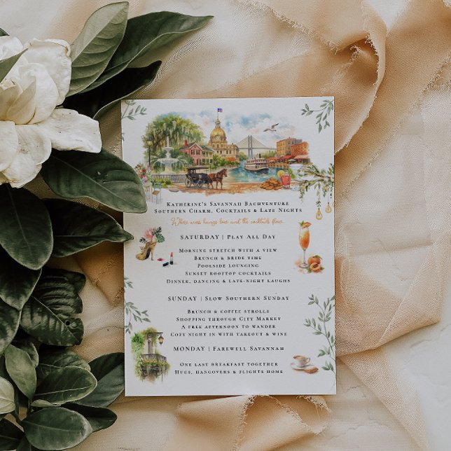 Invitación Savannah Georgia Bachelorette Weekend Itinerary (Subido por el creador)