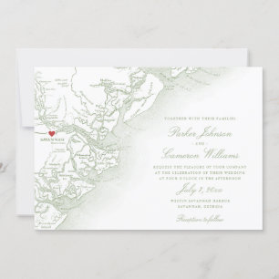 Invitación Savannah Georgia Map Elegant Sage Green Boda