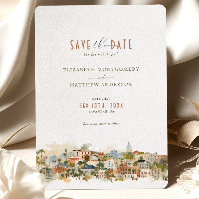 Invitación Savannah Georgia Skyline Save-the Date (Subido por el creador)