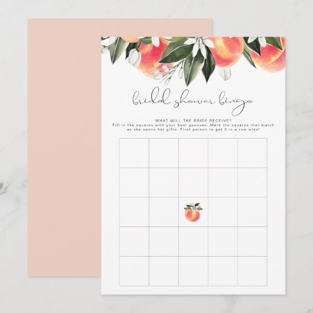 Invitación SAVANNAH Peach Bridal Shower Bingo (Anverso / Reverso)