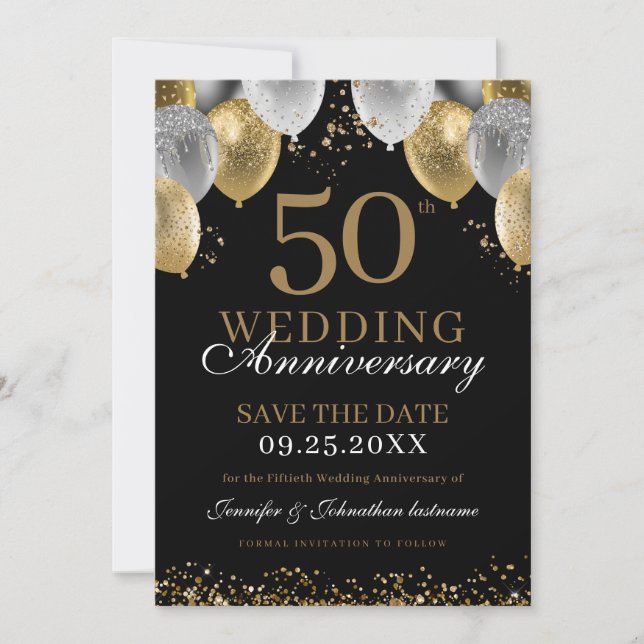 Invitación Save the Date 50 Aniversario Negro Oro (Anverso)