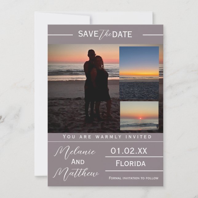 Invitación Save the Date Beach Photo Collage (Anverso)