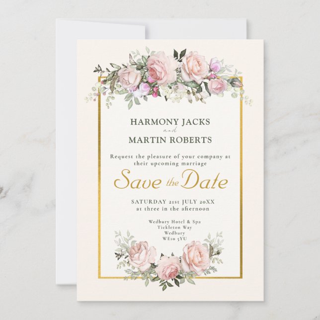 Invitación Save the Date Blush Pink Wedding Annoucement Invit (Anverso)
