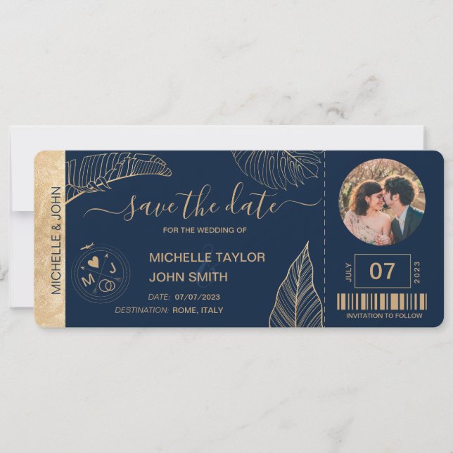 Invitación Save the Date Boarding World Map Beach Photo (Anverso)