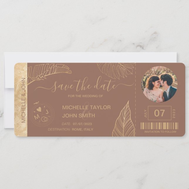 Invitación Save the Date Boarding World Map Beach Photo (Anverso)