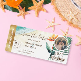 Invitación Save the Date Boarding World Map Beach Photo