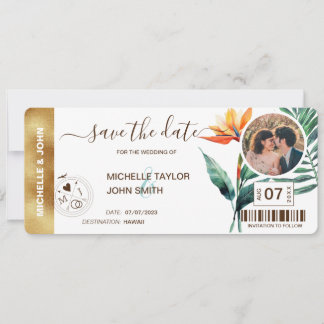 Invitación Save the Date Boarding World Map Beach Photo