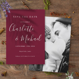 Invitación Save the Date Burgundy Photo Boda