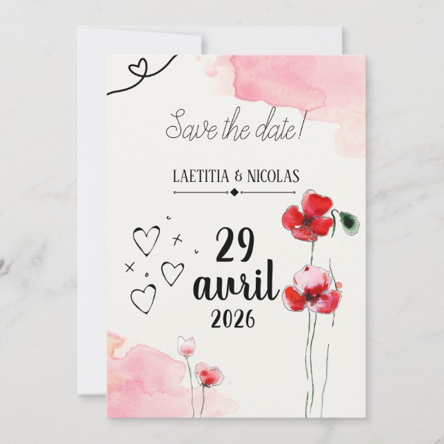 Invitación Save the date "Coquelicots" (Anverso)