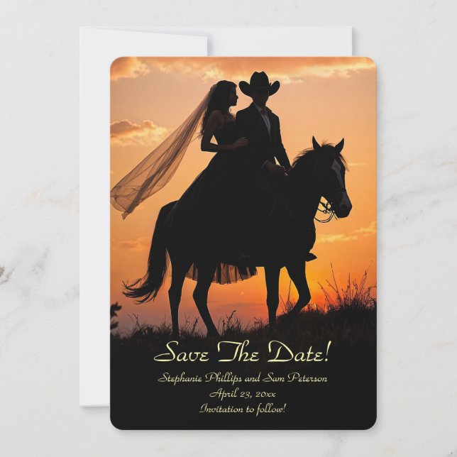 Invitación Save the Date Country Western Cowboy Cowgirl (Anverso)