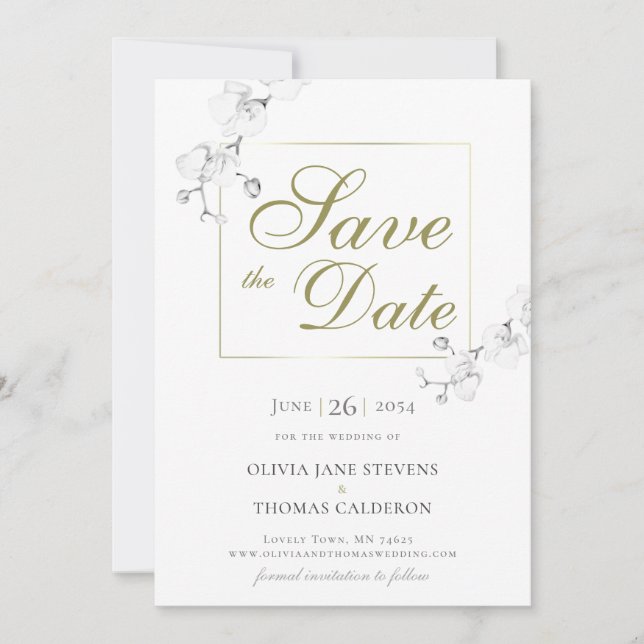 Invitación Save the Date de Boda de Orquídea Formal Tradicion (Anverso)
