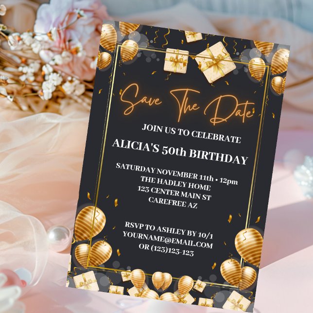 Invitación Save the Date Invitation Black Gold 50th Birthday (Subido por el creador)