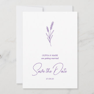 Invitación save the date minimalist elegant writing lavender