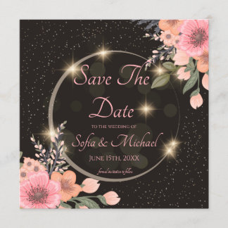 Invitación Save the Date negro/floral