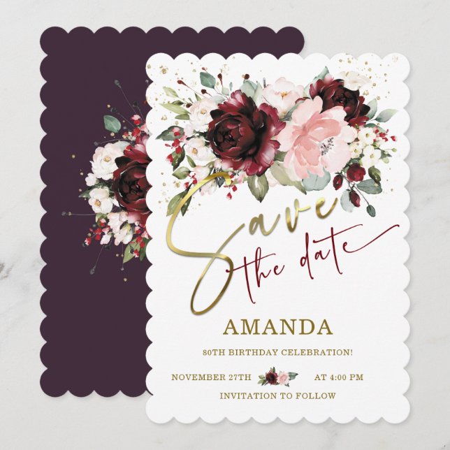 Invitación Save the Date Personalizado Cumpleaños 80 (Anverso / Reverso)