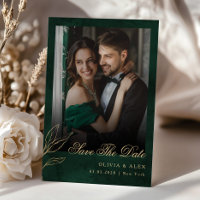 Save the Date Photo Botanical Emerald Gold Boda