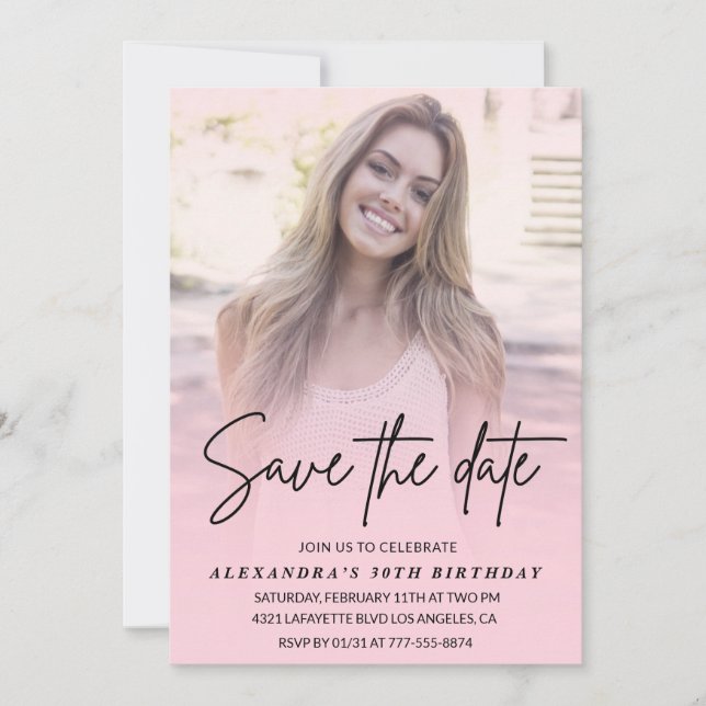 Invitación Save the date Photo Gradient Blush Pink 30th (Anverso)