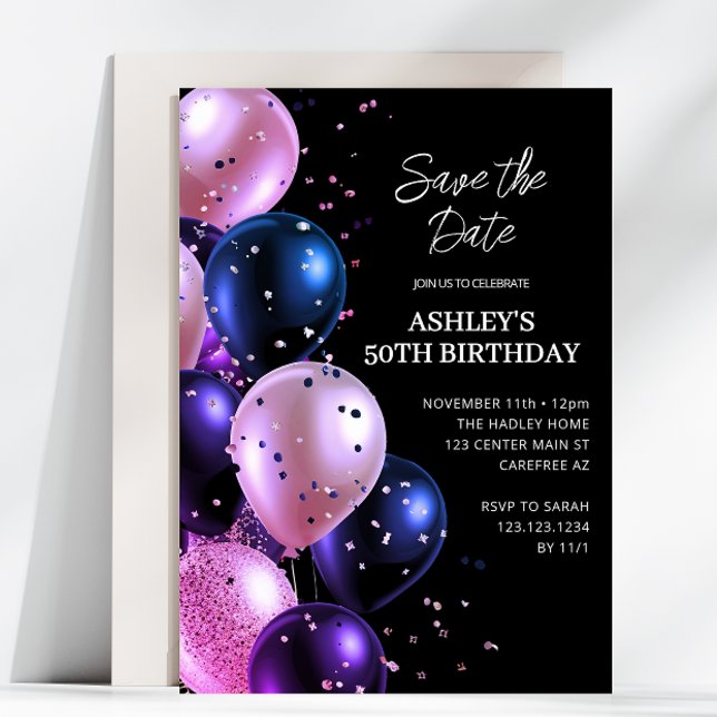 Invitación Save the Date Purple 50th Birthday Party (Subido por el creador)