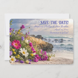 Invitación Save the Date Romantic Beautiful Flowers on Beach 