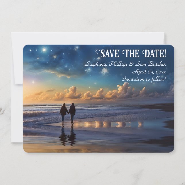 Invitación Save the Date Romantic Couple on Beach (Anverso)