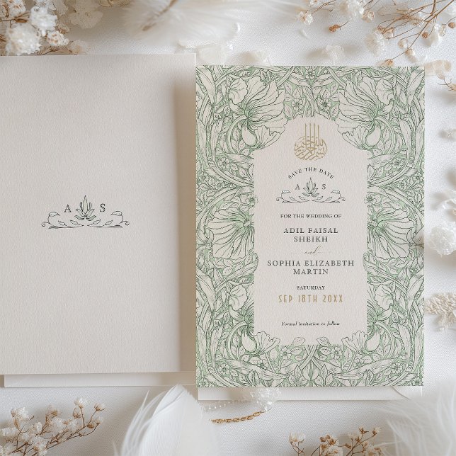 Invitación Save the Date Sage Green Muslim Islamic Morris (Subido por el creador)