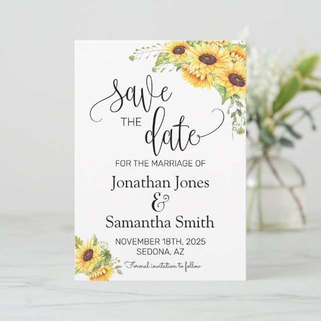 Invitación Save the Date Sunflowers Floral Boho Boda de Moda (Anverso de pie)